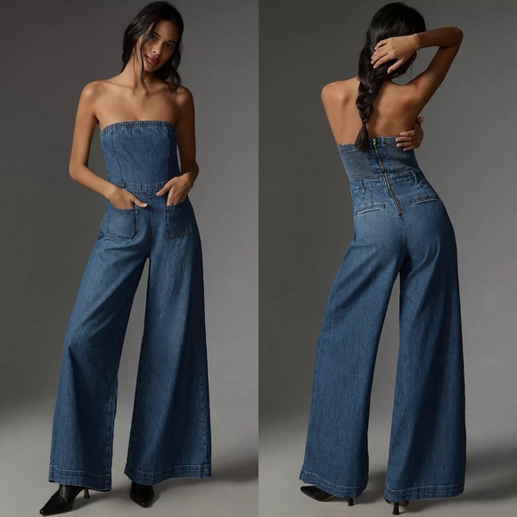 Anthropologie Pants - NWT Anthropologie Pilcro The Skipper Strapless Denim Wide Leg Jumpsuit